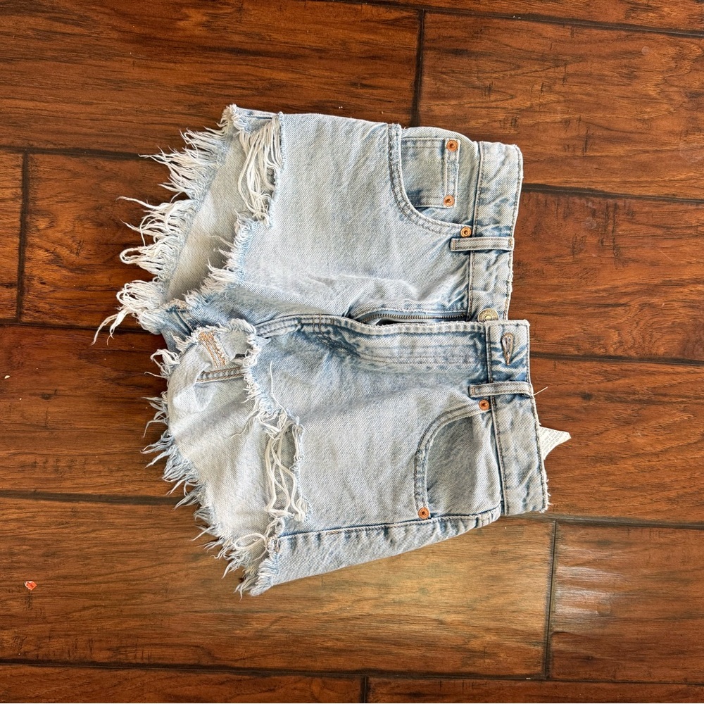 Zara Blue Jean Shorts Distressed High-Waisted